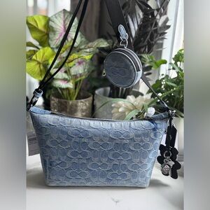 Coach Loved Denim Finn Crossbody + Coin Pouch+Charms NWT